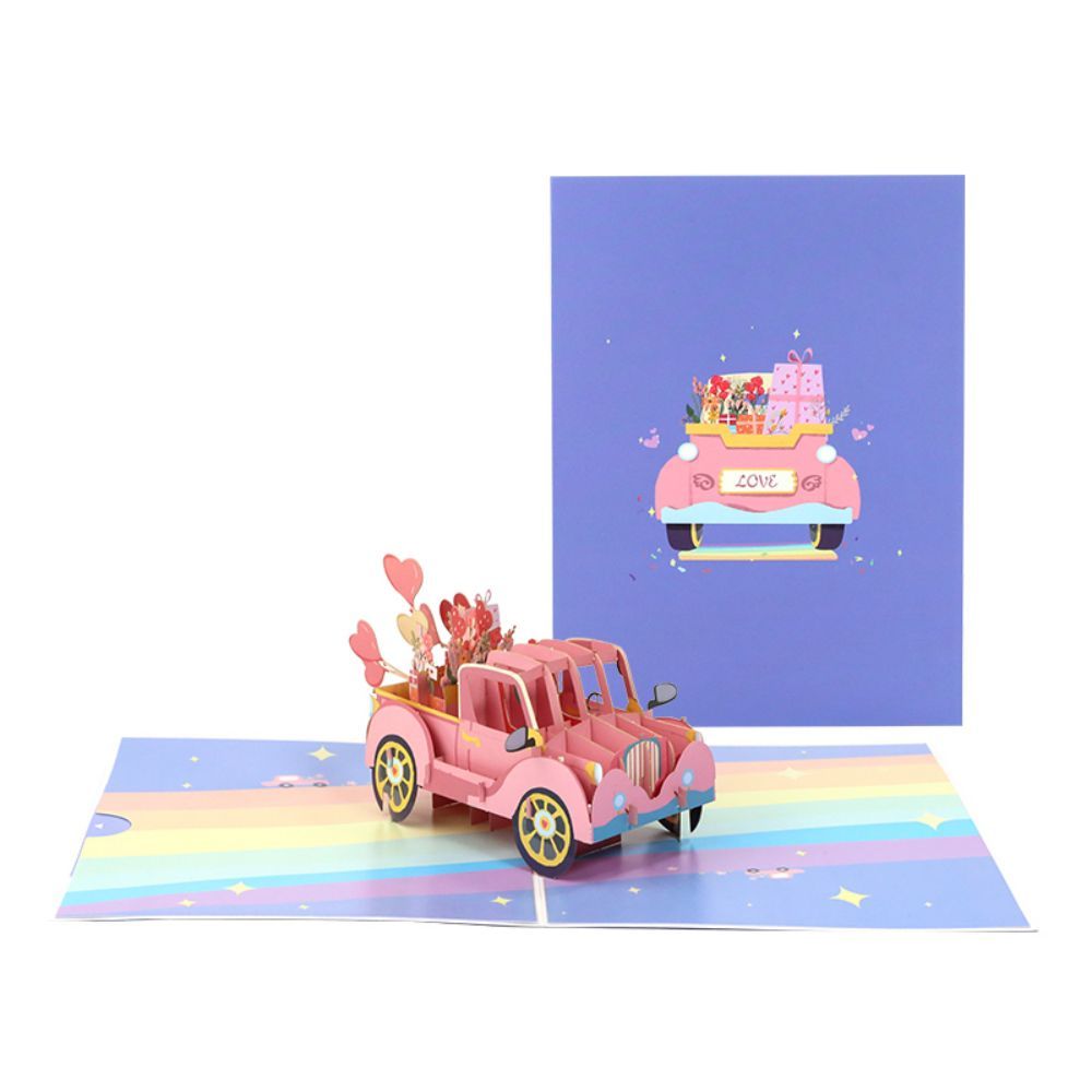 3D Creative Valentine's Day Pop Up Card Love Car Pop Up Greeting Card - soufeelus