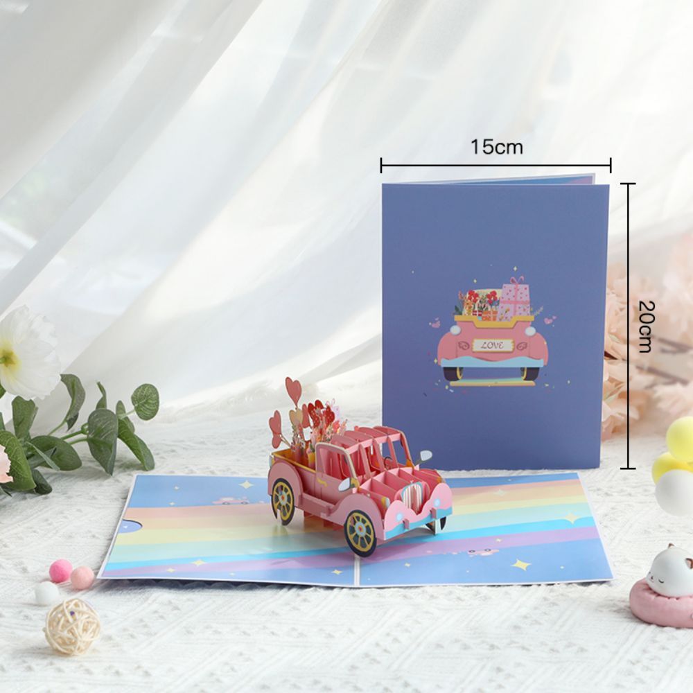 3D Creative Valentine's Day Pop Up Card Love Car Pop Up Greeting Card - soufeelus