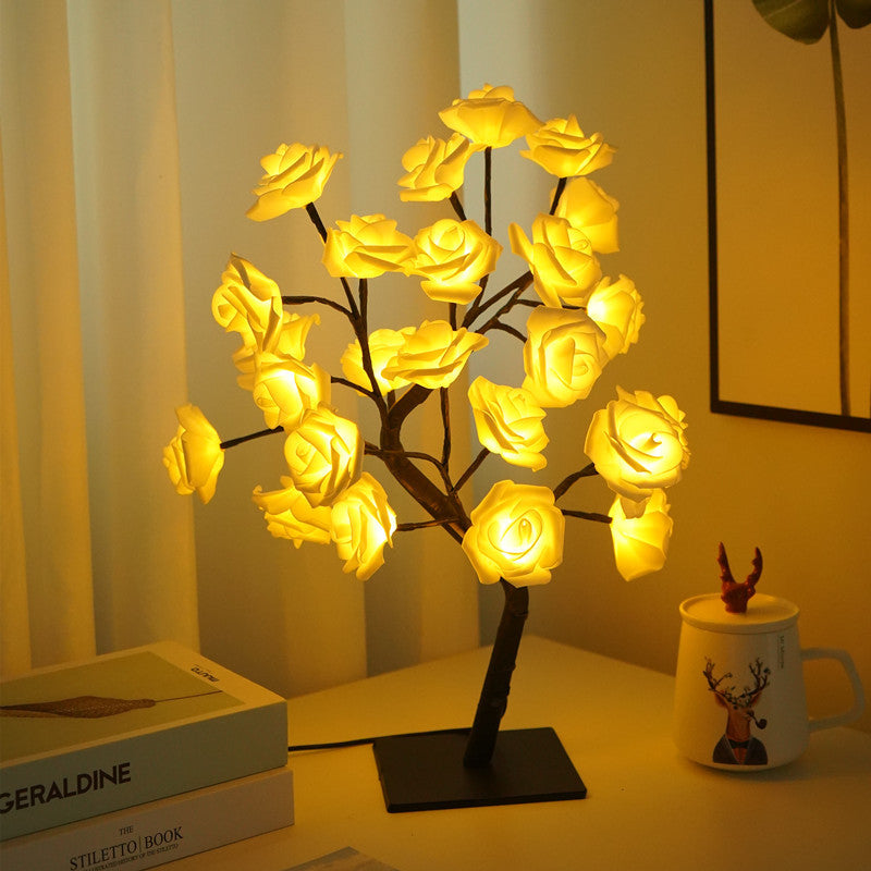 LED Simulation Flower Rose Tree Light Decorative Night Light Anniversary Gift for Lover - White - soufeelus