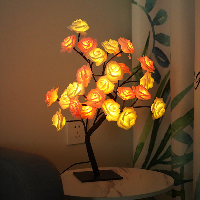 LED Simulation Flower Rose Tree Light Decorative Night Light Anniversary Gift for Lover - Pink & White - soufeelus