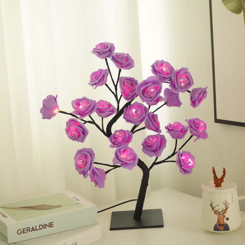 LED Simulation Flower Rose Tree Light Decorative Night Light Anniversary Gift for Lover - Pink & White - soufeelus