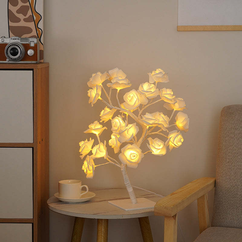 LED Simulation Flower Rose Tree Light Decorative Night Light Anniversary Gift for Lover - Pink & White - soufeelus