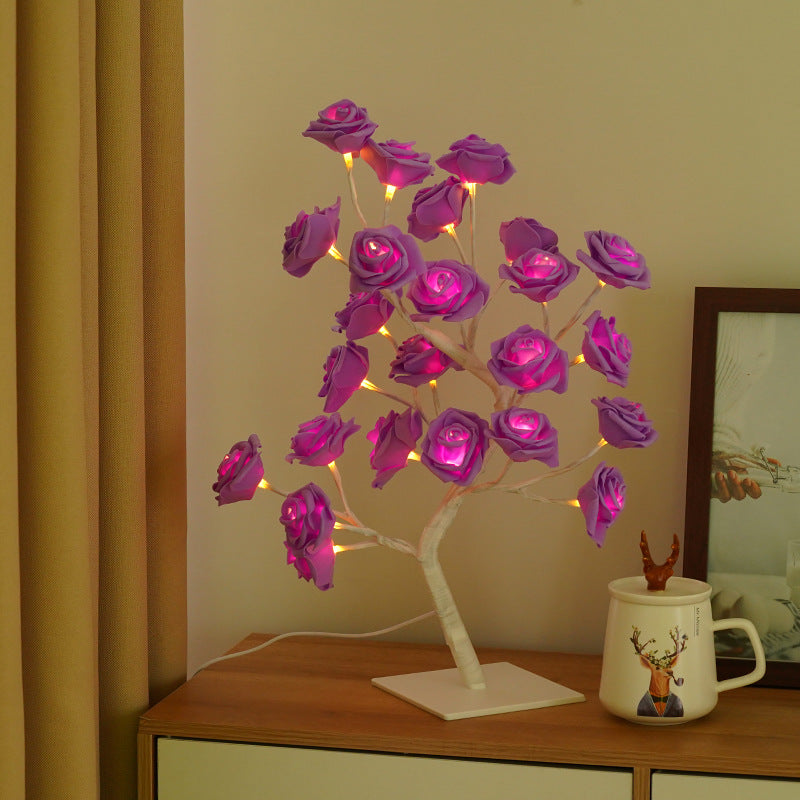 LED Simulation Flower Rose Tree Light Decorative Night Light Anniversary Gift for Lover - Purple - soufeelus