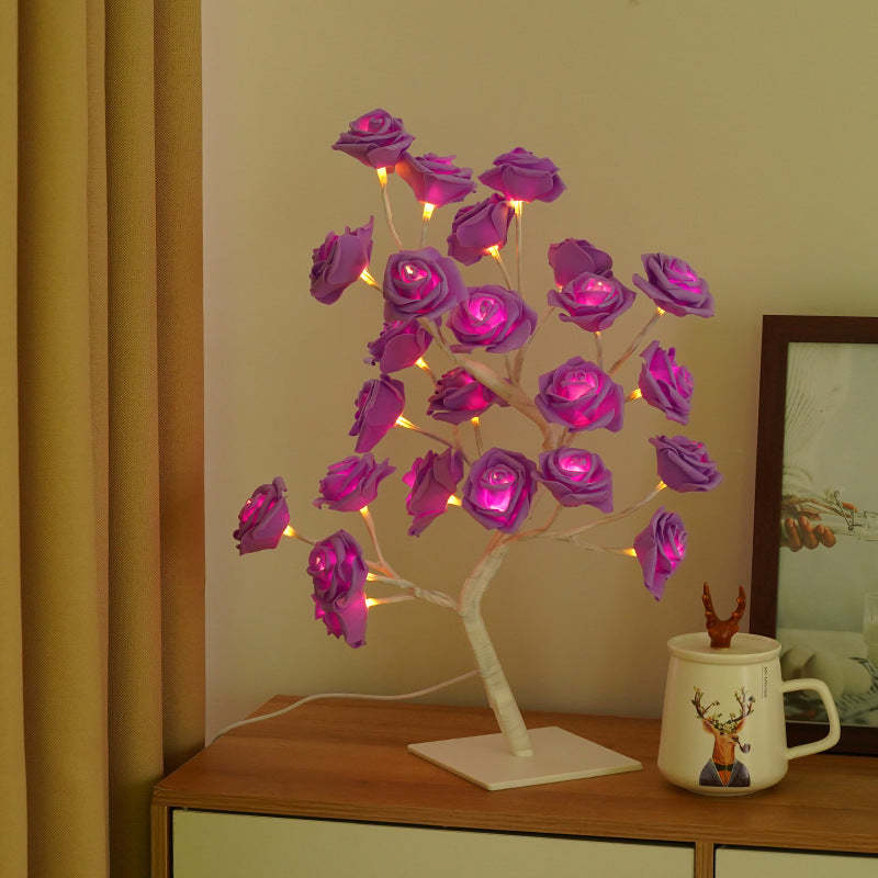 LED Simulation Flower Rose Tree Light Decorative Night Light Anniversary Gift for Lover - Pink & White - soufeelus