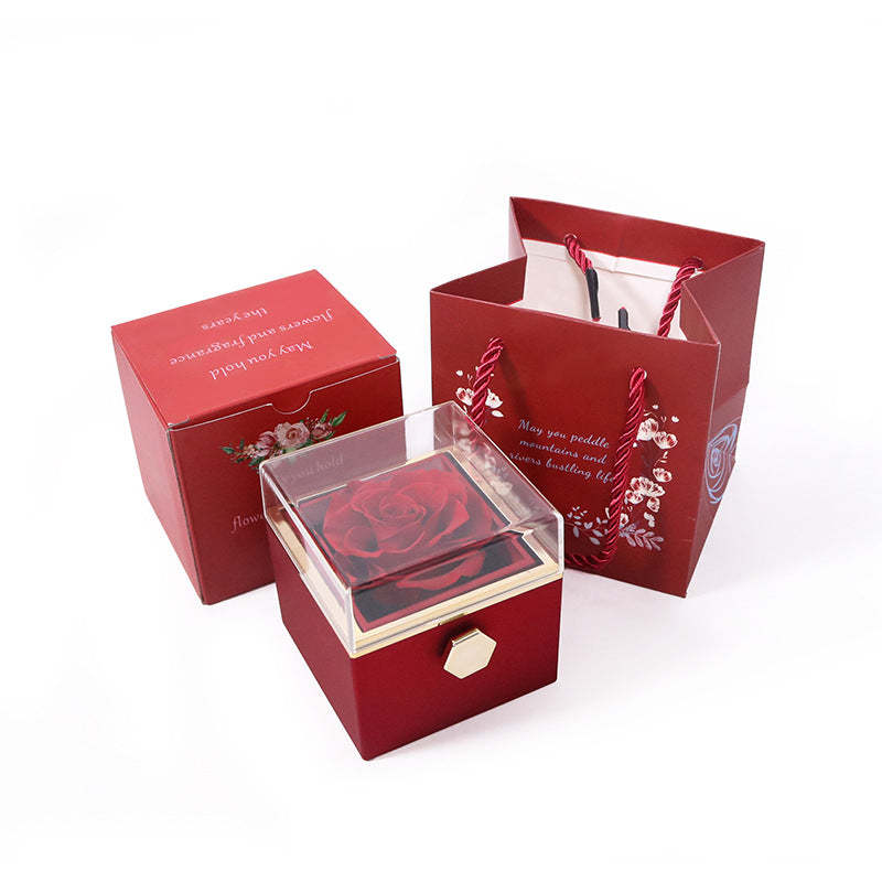 Reversible Preserved Flower Jewelry Box Red