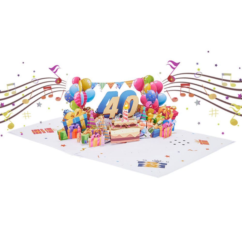 Lights and Music 40th Happy Birthday 3D Pop Up Greeting Card for Her or Him - soufeelus