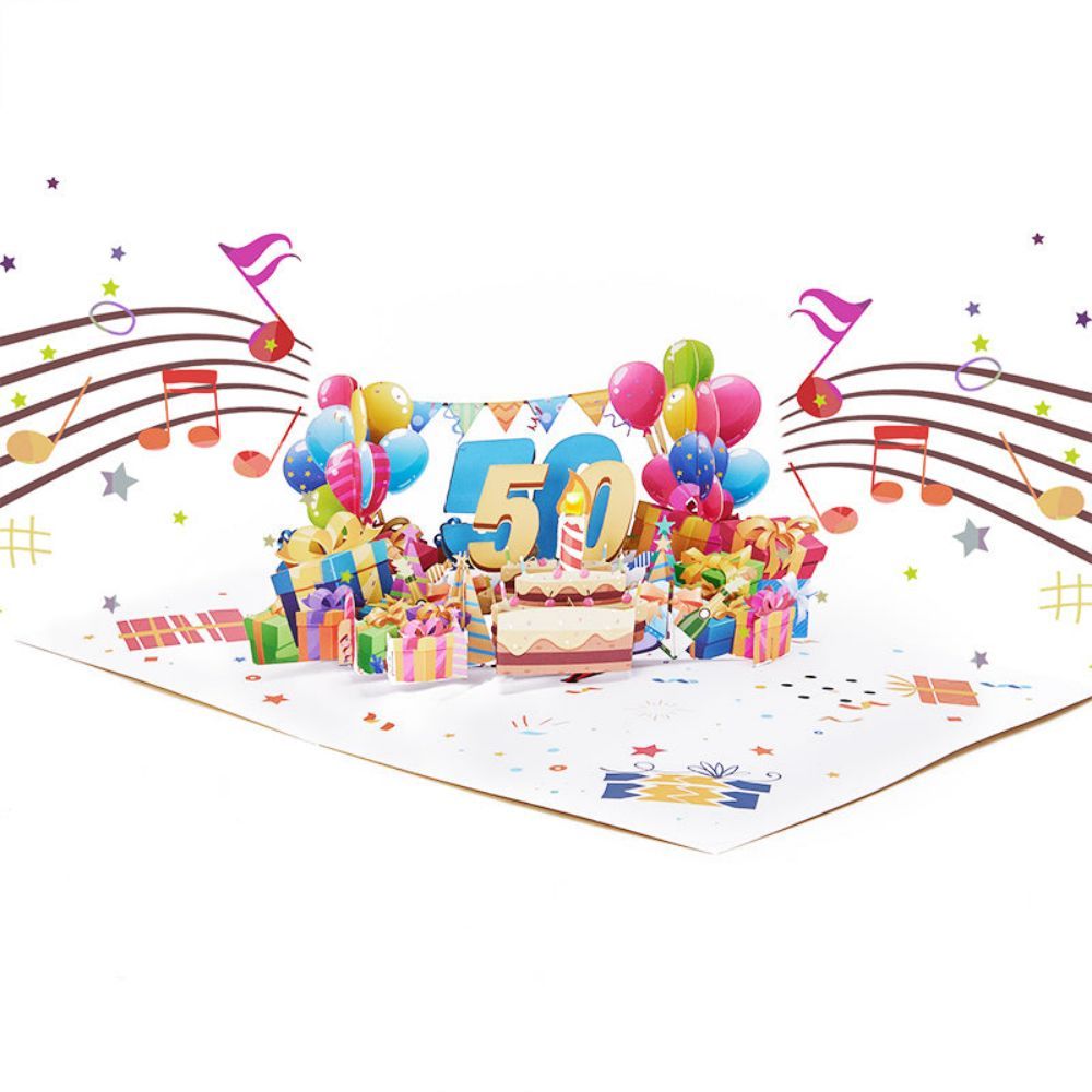 Lights and Music 50th Happy Birthday 3D Pop Up Greeting Card for Her or Him - soufeelus