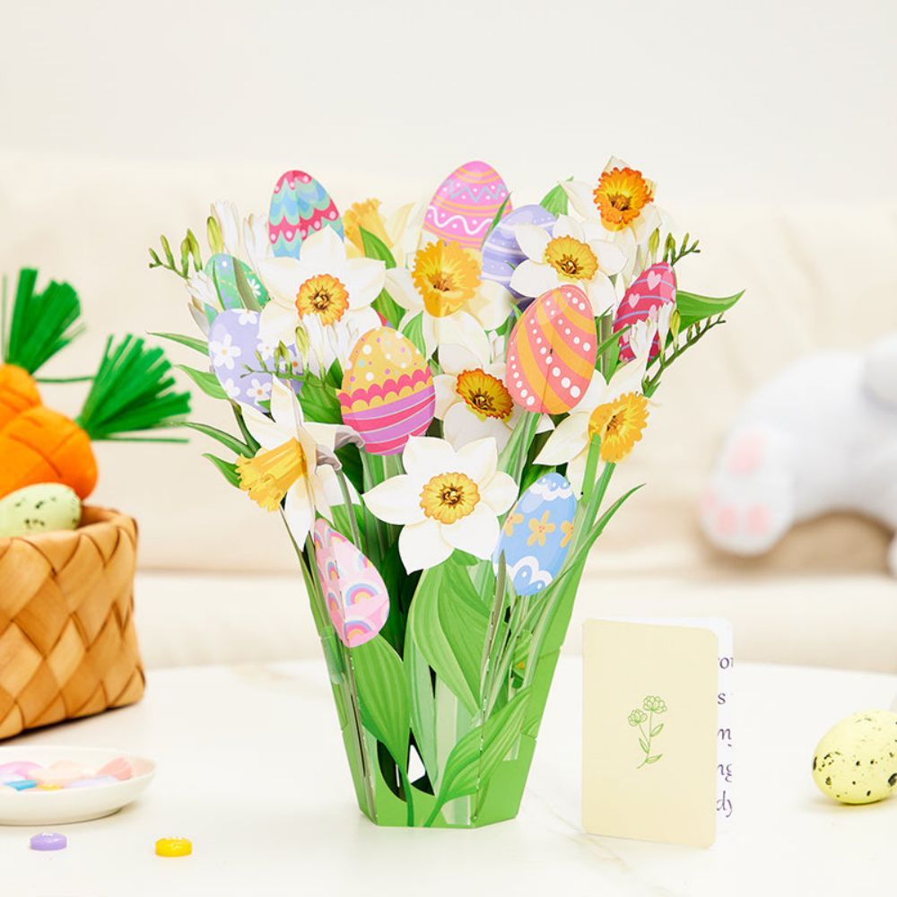 Easter Egg Flower Bouquet 3D Pop Up Greeting Card - soufeelus