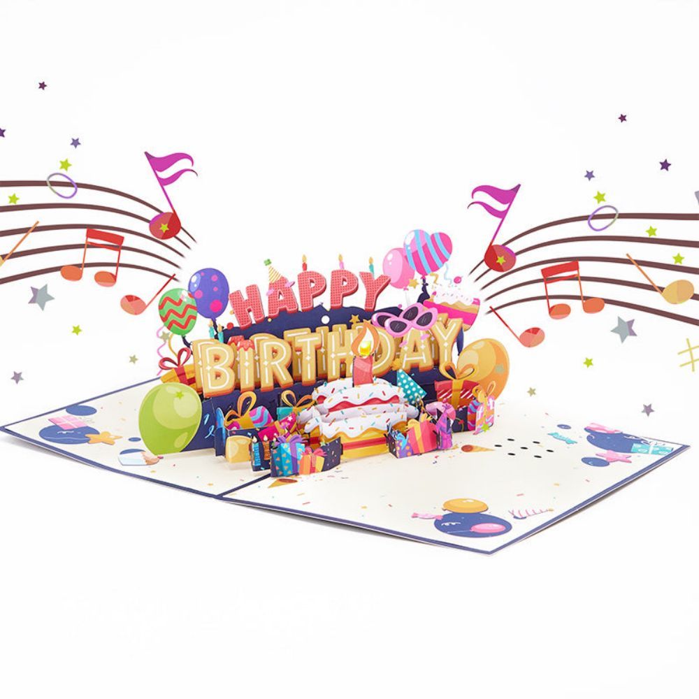 Lights Happy Birthday Pop Up Card Music Birthday Candles 3D Pop Up Greeting Card - soufeelus