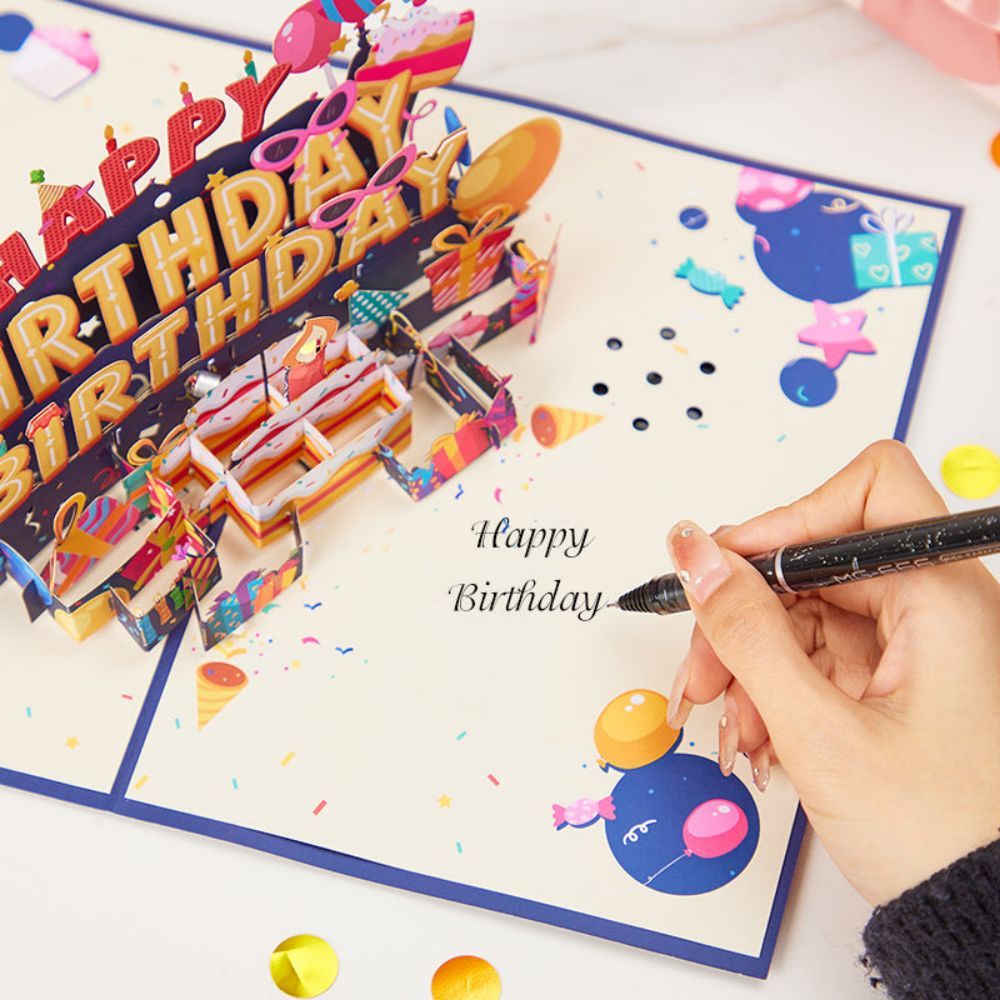 Lights Happy Birthday Pop Up Card Music Birthday Candles 3D Pop Up Greeting Card - soufeelus