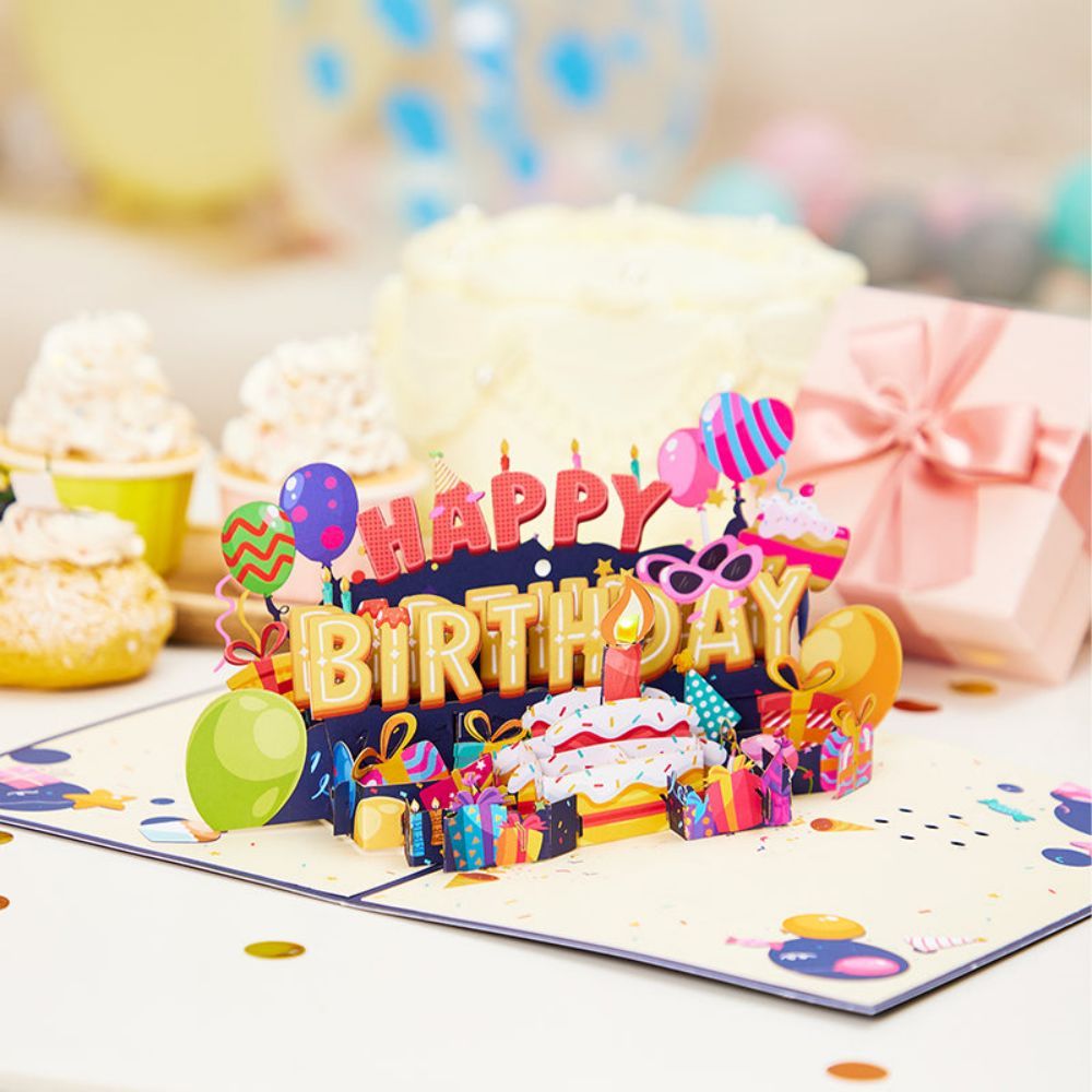 Lights Happy Birthday Pop Up Card Music Birthday Candles 3D Pop Up Greeting Card - soufeelus