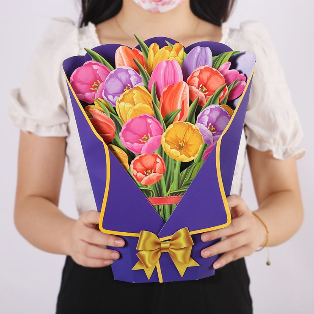 Tulip 3D Pop Up Greeting Card Flower Bouquet Pop Up Card - soufeelus