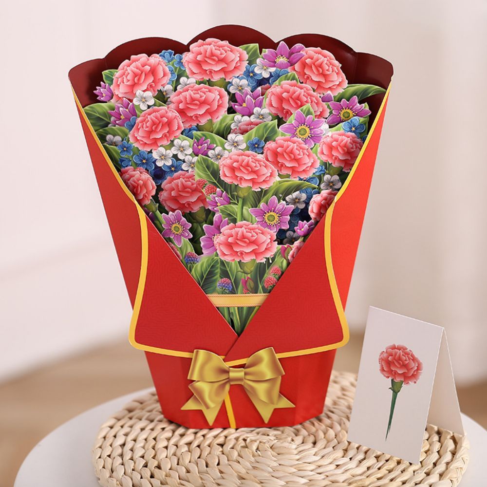 Carnation 3D Pop Up Greeting Card Flower Bouquet Pop Up Card - soufeelus