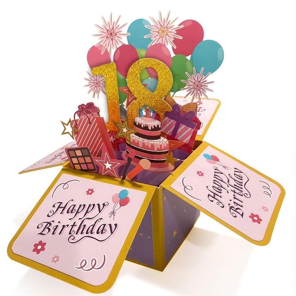 Birthday Pop Up Box Card 18th Birthday 3D Pop Up Greeting Card - soufeelus