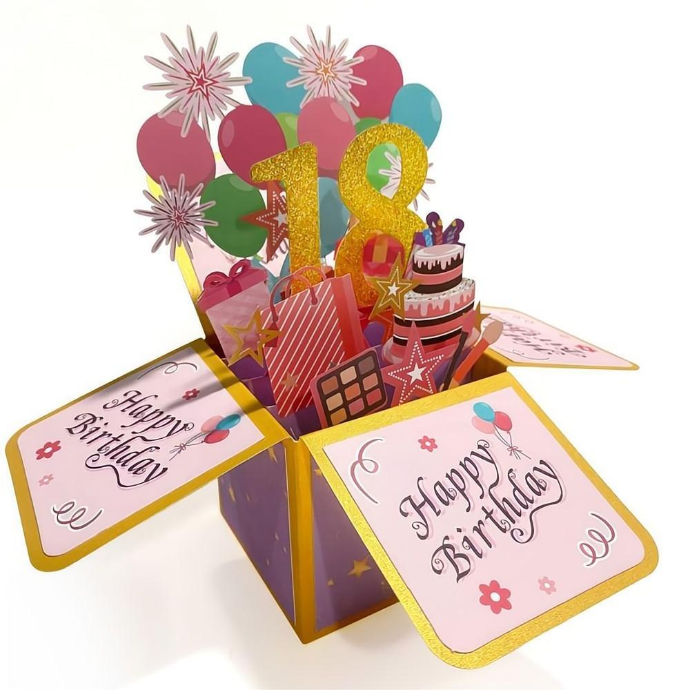 Birthday Pop Up Box Card 18th Birthday 3D Pop Up Greeting Card - soufeelus