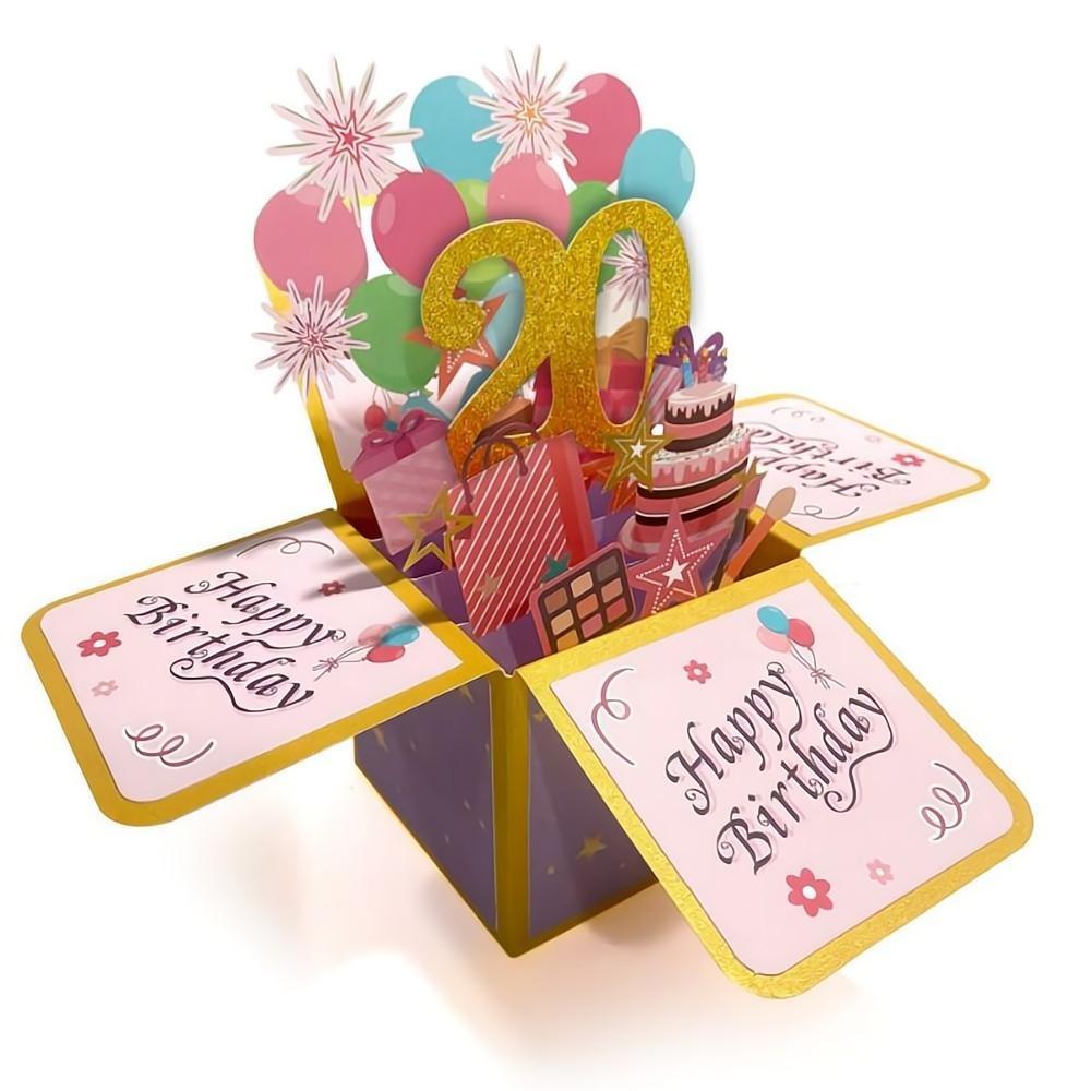 Birthday Pop Up Box Card 20th Birthday 3D Pop Up Greeting Card - soufeelus