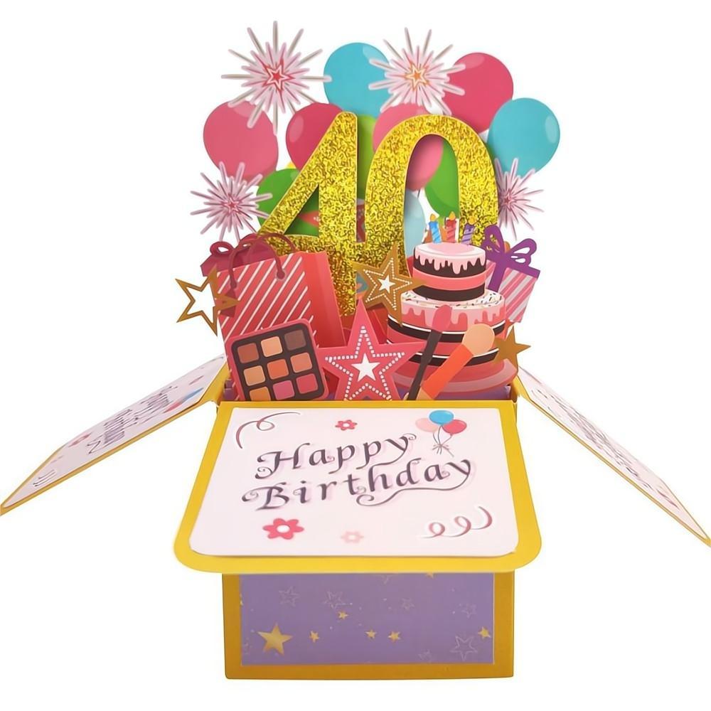 Birthday Pop Up Box Card 40th Birthday 3D Pop Up Greeting Card - soufeelus