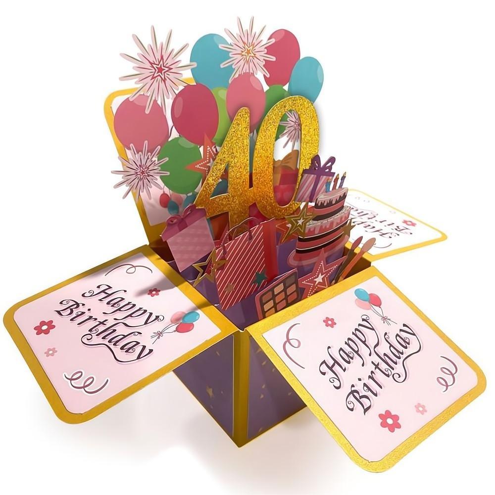 Birthday Pop Up Box Card 40th Birthday 3D Pop Up Greeting Card - soufeelus