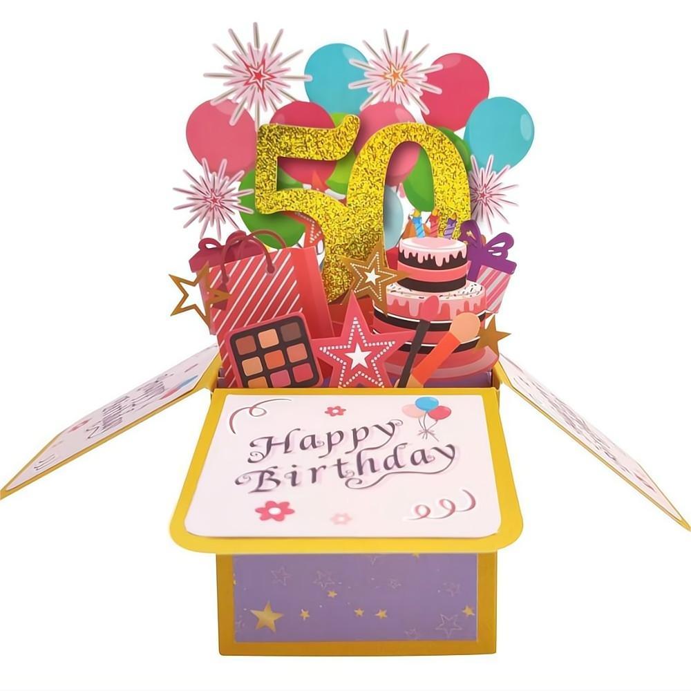 Birthday Pop Up Box Card 50th Birthday 3D Pop Up Greeting Card - soufeelus
