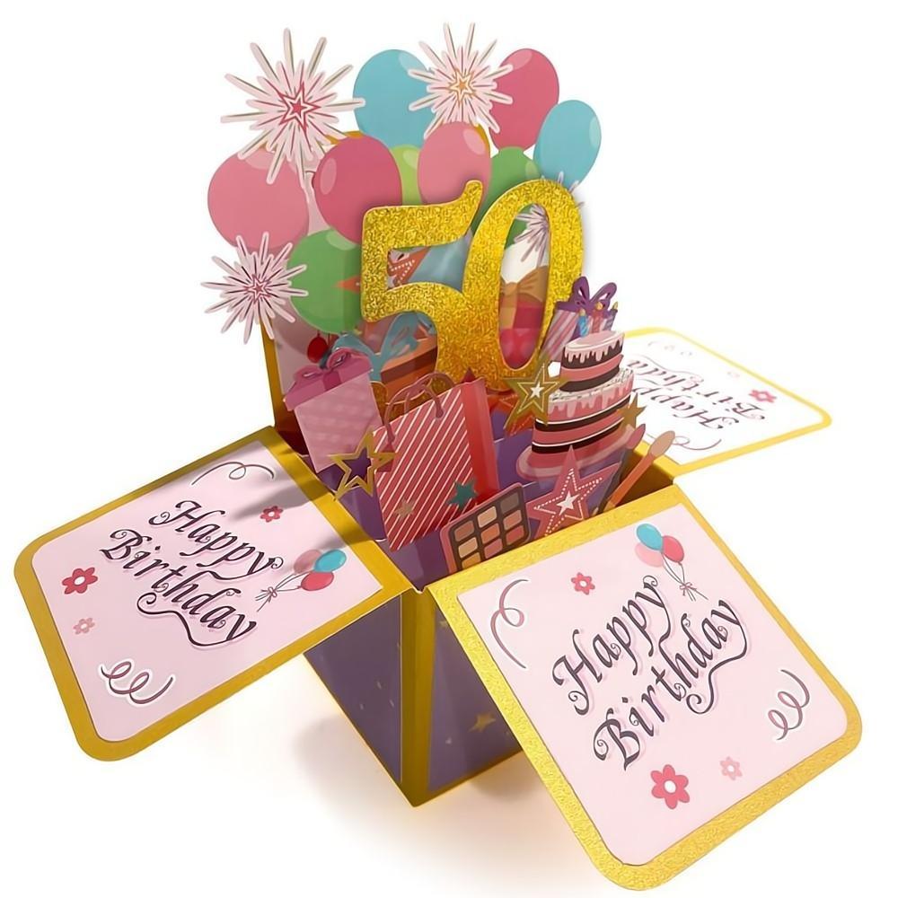 Birthday Pop Up Box Card 50th Birthday 3D Pop Up Greeting Card - soufeelus