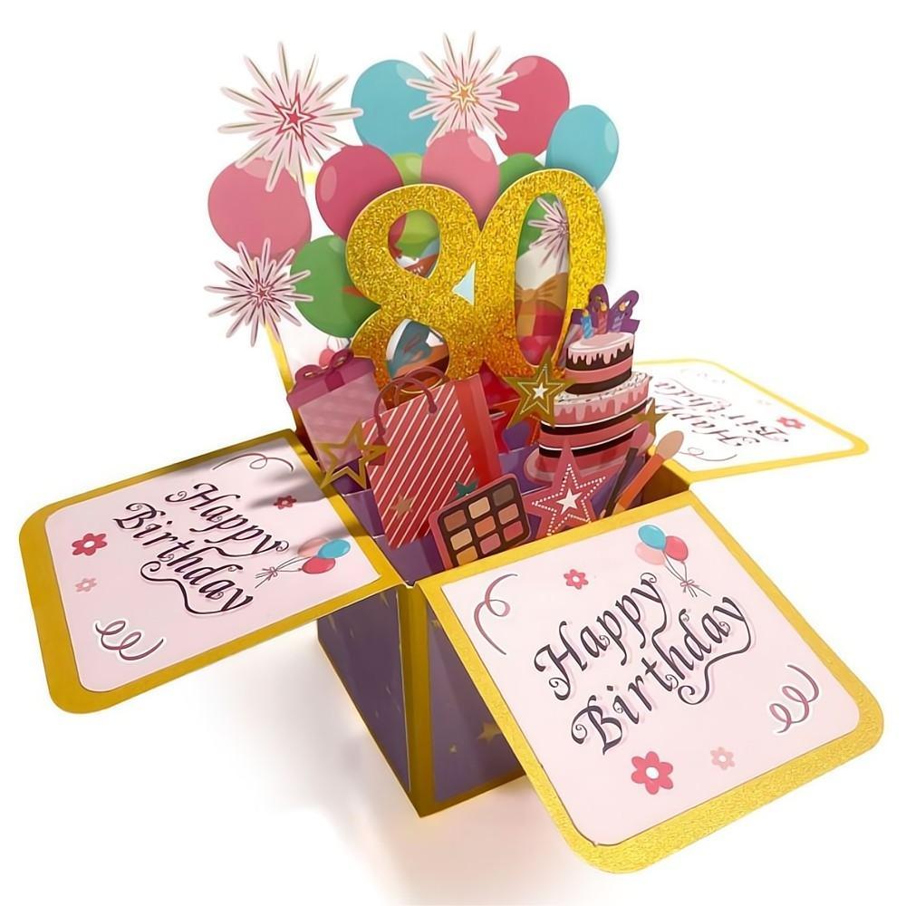 Birthday Pop Up Box Card 80th Birthday 3D Pop Up Greeting Card - soufeelus
