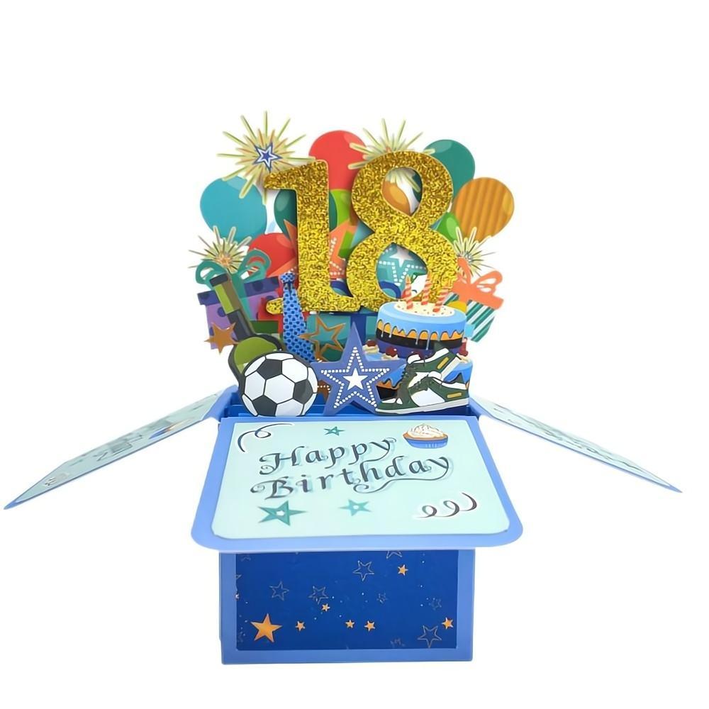 Blue Birthday Pop Up Box Card 18th Birthday 3D Pop Up Greeting Card - soufeelus