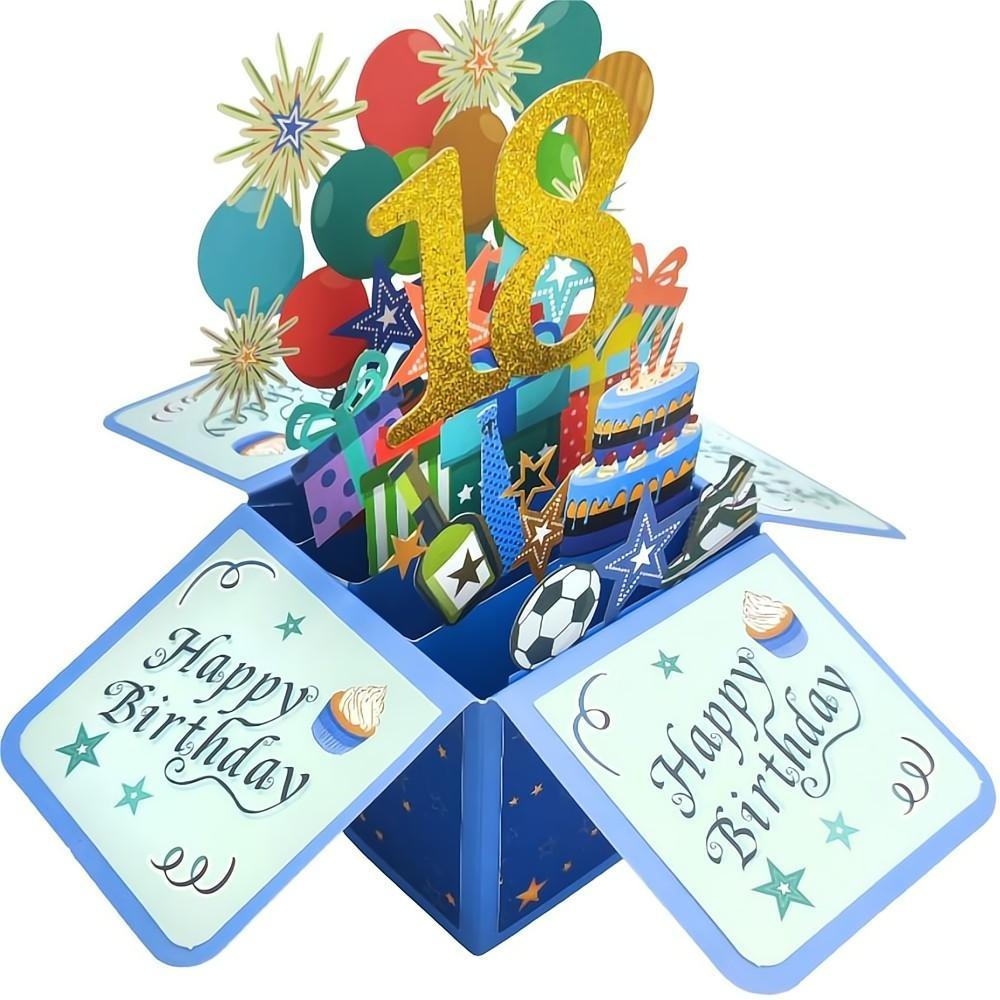 Blue Birthday Pop Up Box Card 18th Birthday 3D Pop Up Greeting Card - soufeelus