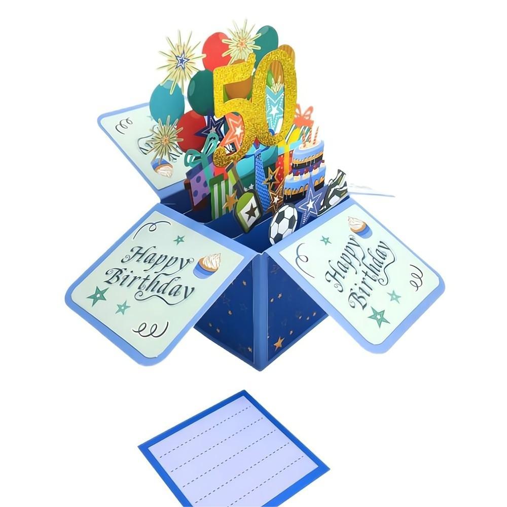 Blue Birthday Pop Up Box Card 50th Birthday 3D Pop Up Greeting Card - soufeelus