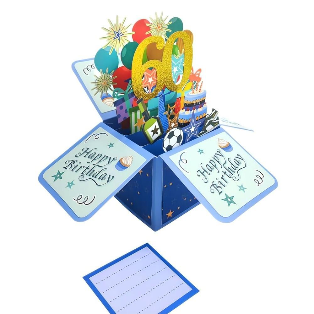 Blue Birthday Pop Up Box Card 60th Birthday 3D Pop Up Greeting Card - soufeelus