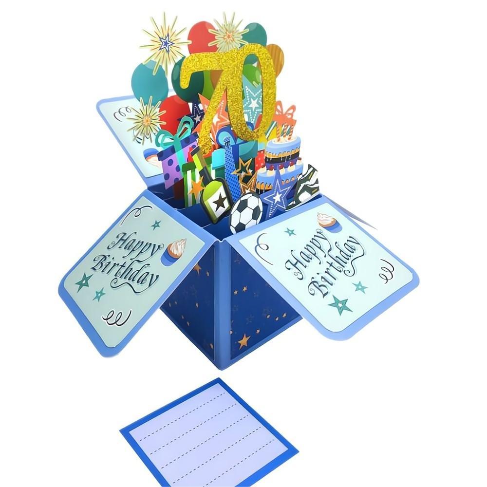 Blue Birthday Pop Up Box Card 70th Birthday 3D Pop Up Greeting Card - soufeelus