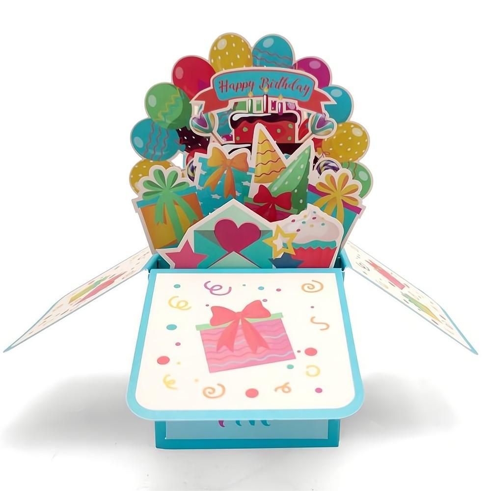 Birthday Pop Up Box Card Birthday Balloons 3D Pop Up Greeting Card - soufeelus