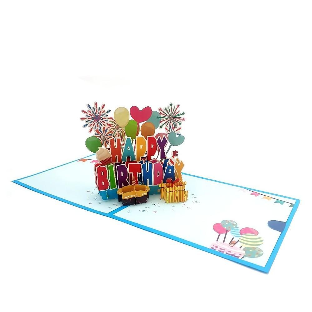 Happy Birthday Pop Up Card Balloon Fireworks 3D Pop Up Greeting Card - soufeelus