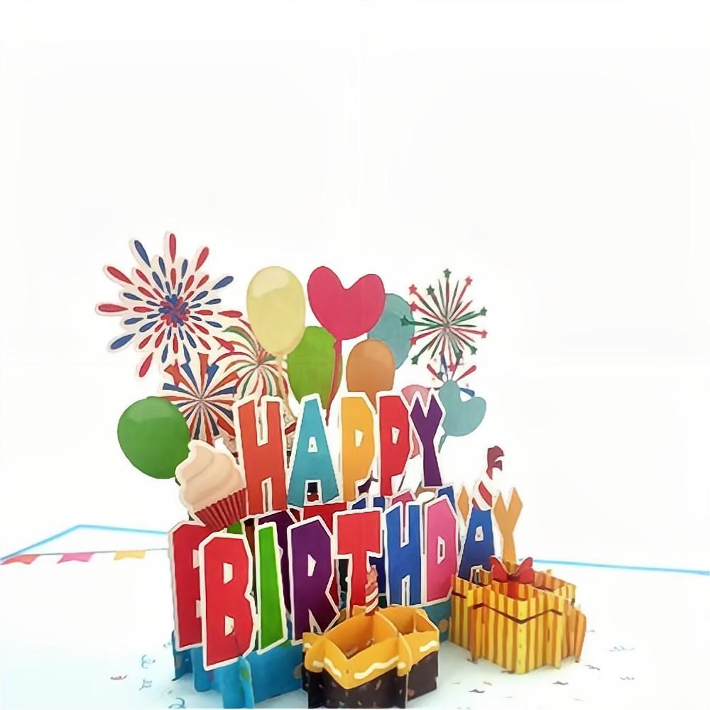 Happy Birthday Pop Up Card Balloon Fireworks 3D Pop Up Greeting Card - soufeelus
