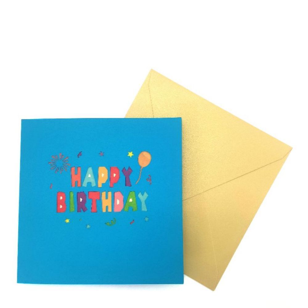 Happy Birthday Pop Up Card Balloon Fireworks 3D Pop Up Greeting Card - soufeelus