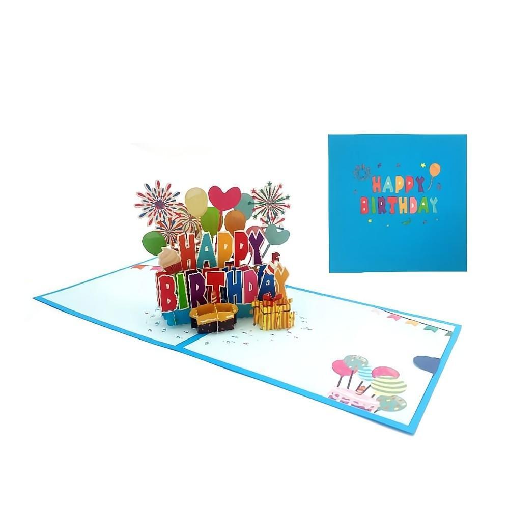 Happy Birthday Pop Up Card Balloon Fireworks 3D Pop Up Greeting Card - soufeelus