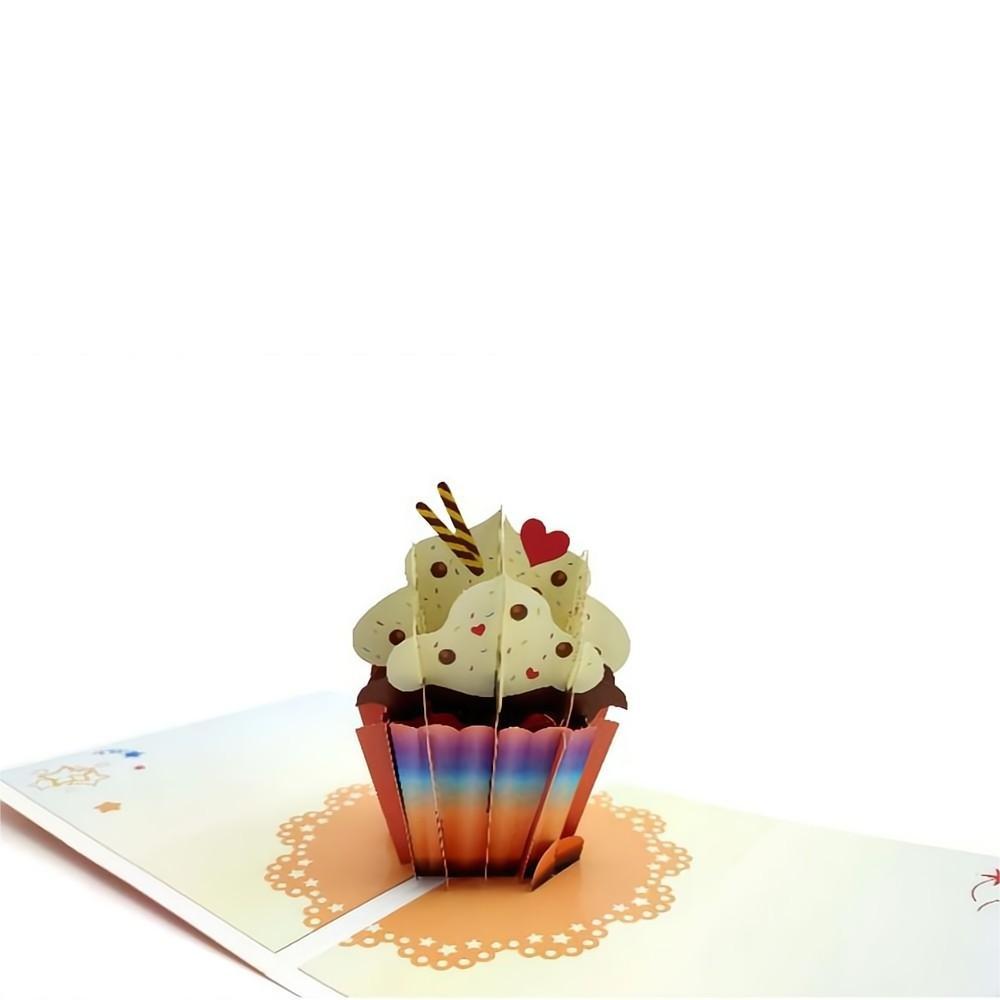 Happy Birthday Pop Up Card Cup Cake 3D Pop Up Greeting Card - soufeelus