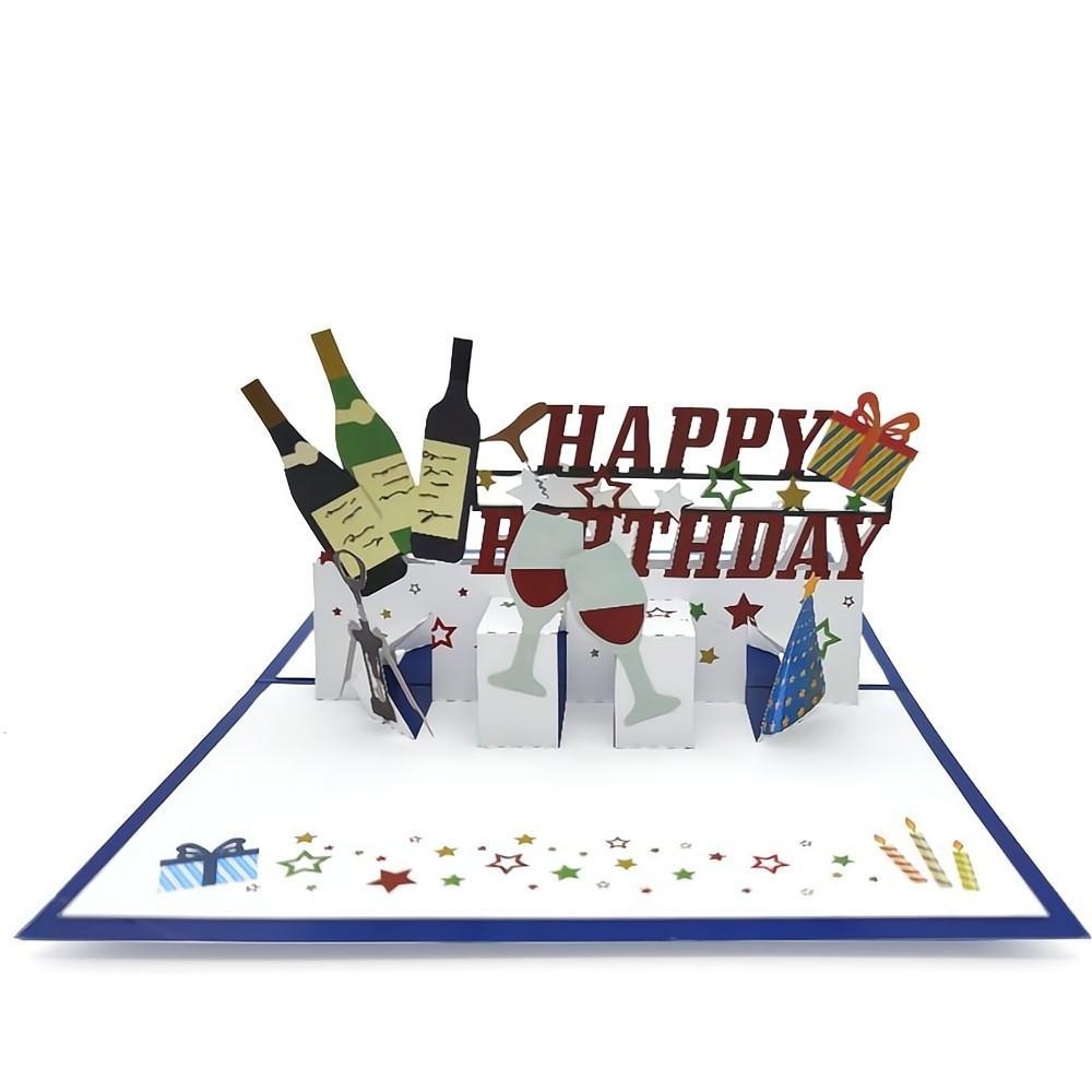 Happy Birthday Pop Up Card Wine 3D Pop Up Greeting Card - soufeelus