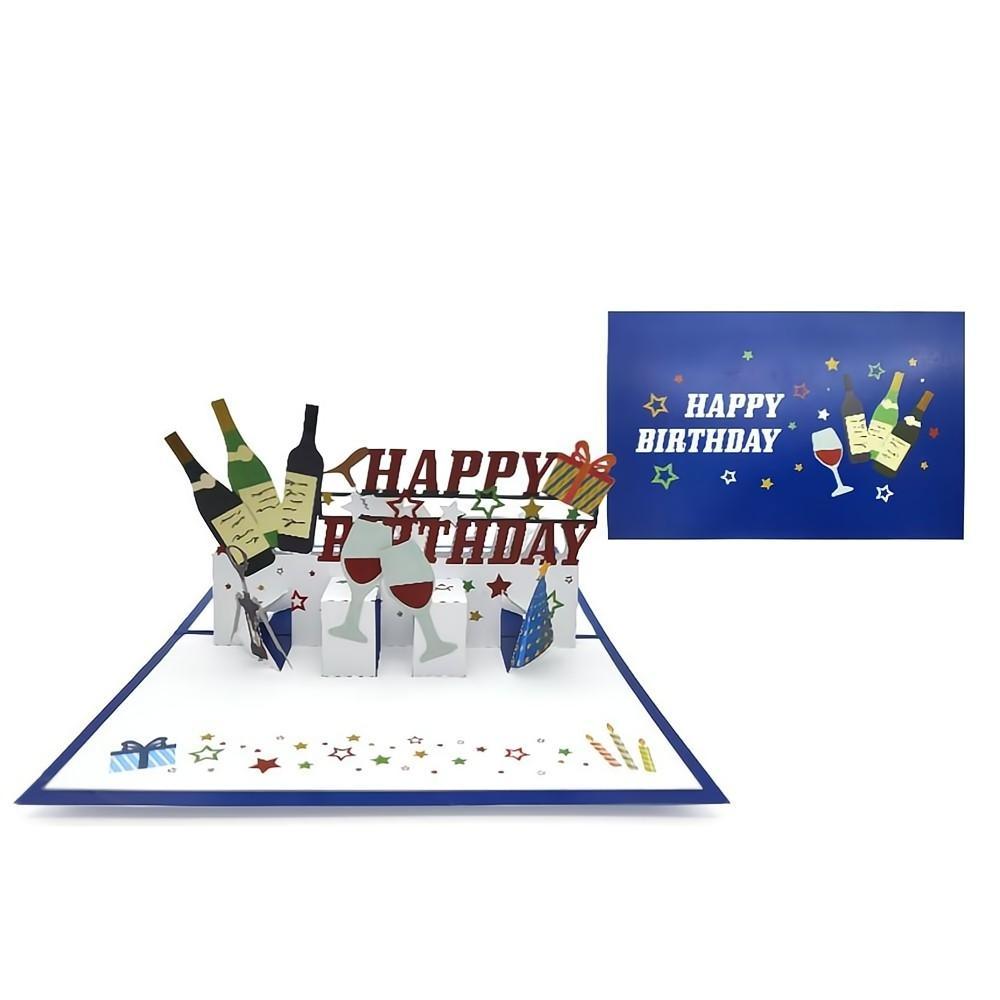 Happy Birthday Pop Up Card Wine 3D Pop Up Greeting Card - soufeelus