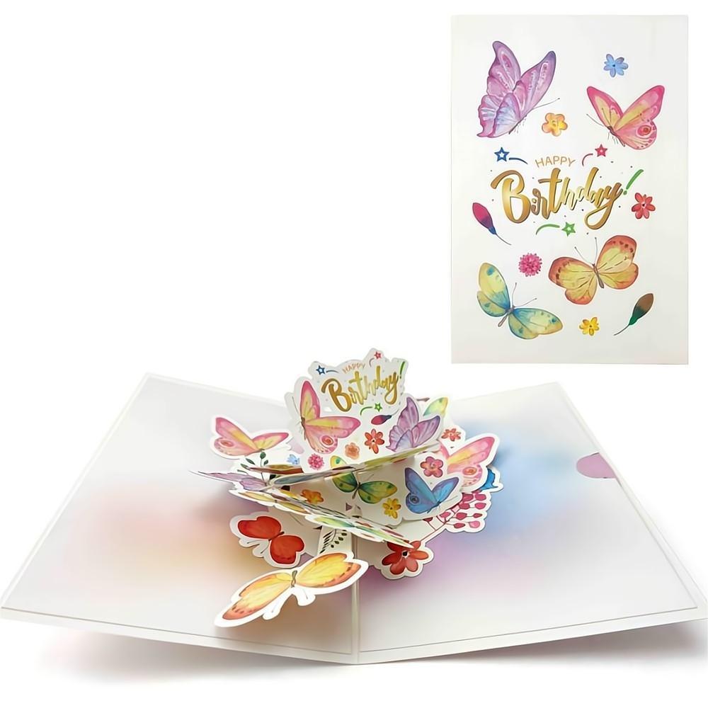 Happy Birthday Pop Up Card Butterfly 3D Pop Up Greeting Card - soufeelus