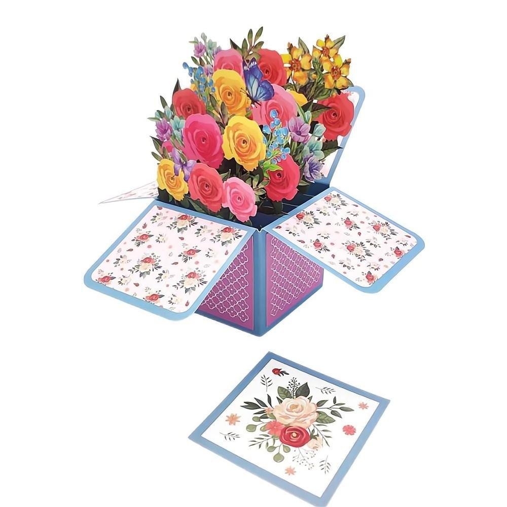Roses Pop Up Box Card Flower 3D Pop Up Greeting Card - soufeelus
