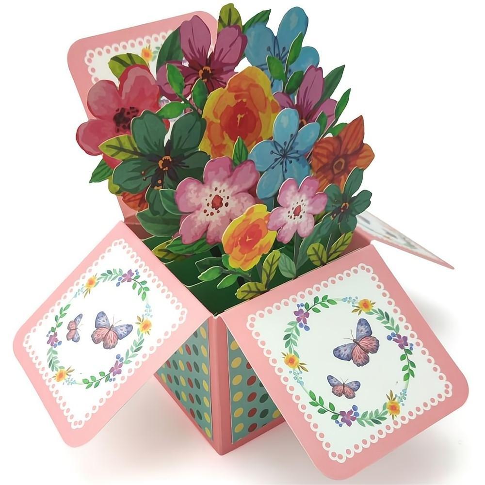 Colored Flowers Pop Up Box Card Flower 3D Pop Up Greeting Card - soufeelus