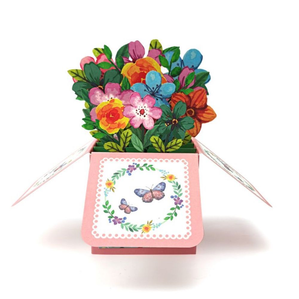 Colored Flowers Pop Up Box Card Flower 3D Pop Up Greeting Card - soufeelus