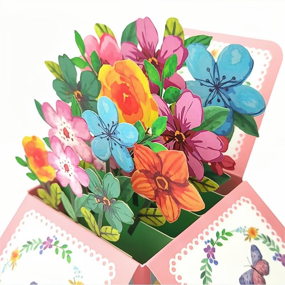 Colored Flowers Pop Up Box Card Flower 3D Pop Up Greeting Card - soufeelus