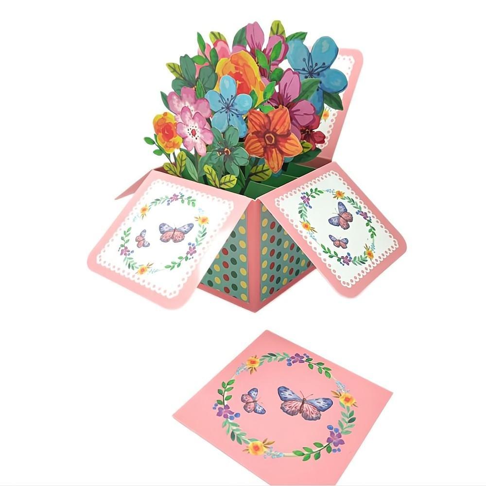 Colored Flowers Pop Up Box Card Flower 3D Pop Up Greeting Card - soufeelus