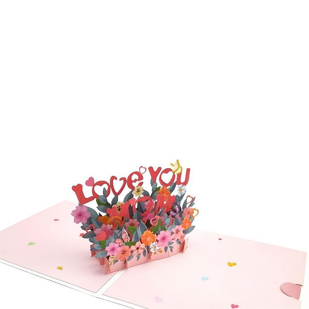 Love Mom Pop Up Box Card Flower 3D Pop Up Greeting Card for Mom - soufeelus