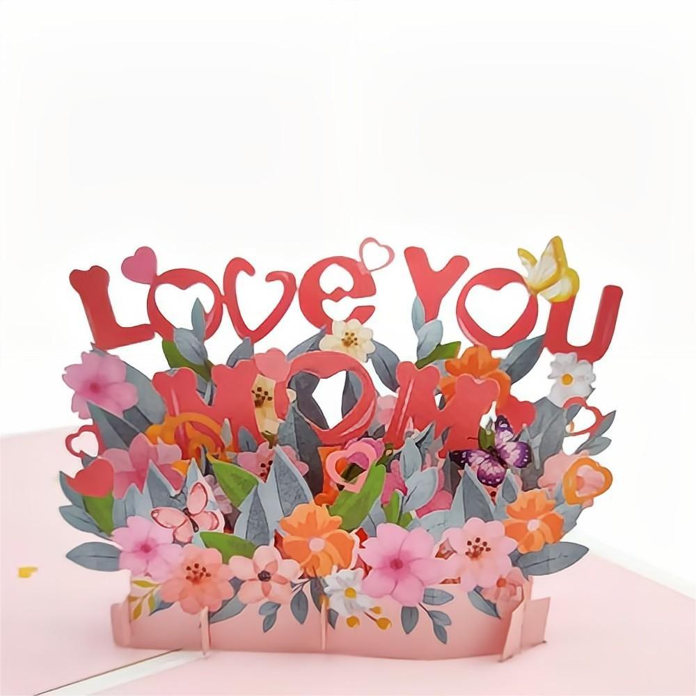 Love Mom Pop Up Box Card Flower 3D Pop Up Greeting Card for Mom - soufeelus