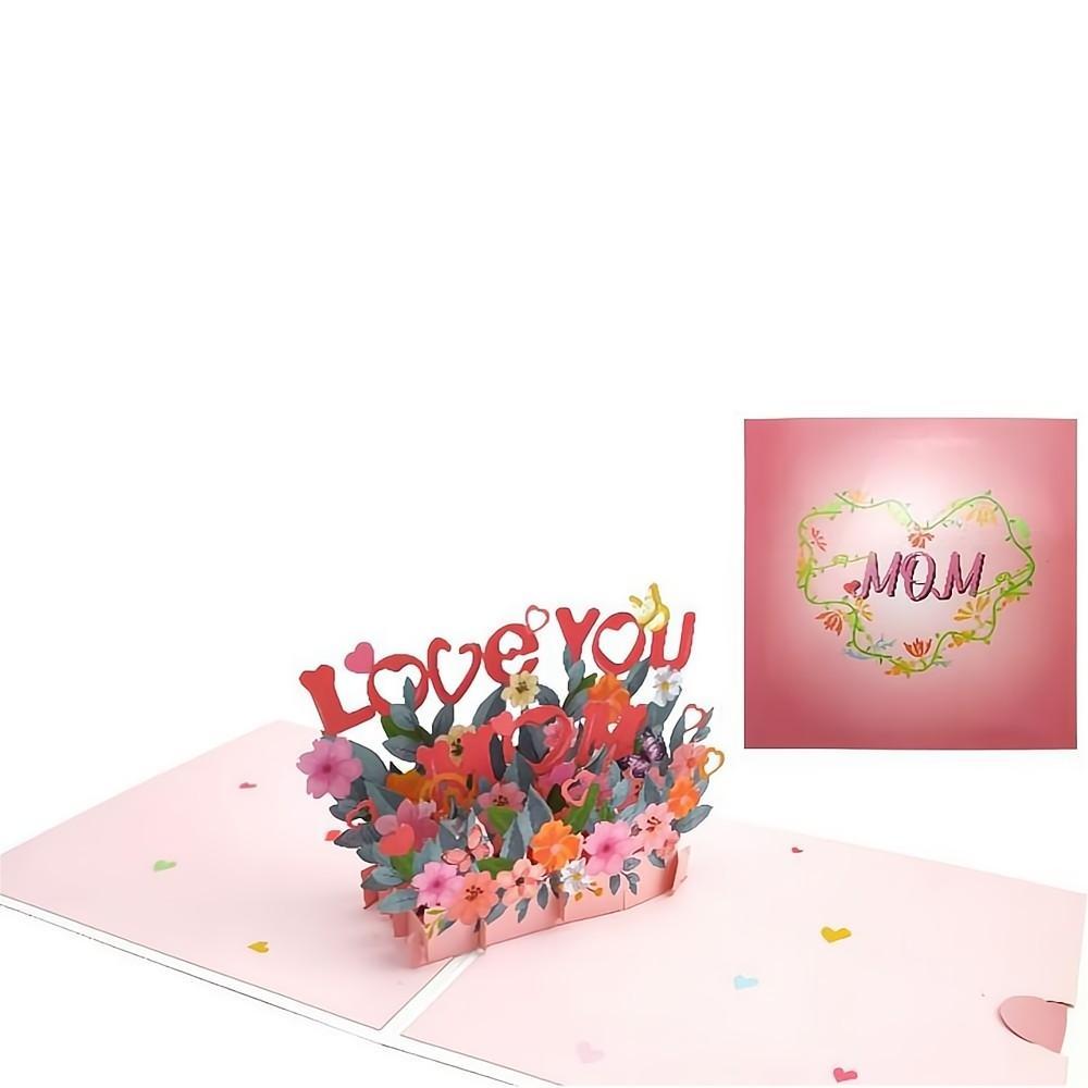 Love Mom Pop Up Box Card Flower 3D Pop Up Greeting Card for Mom - soufeelus