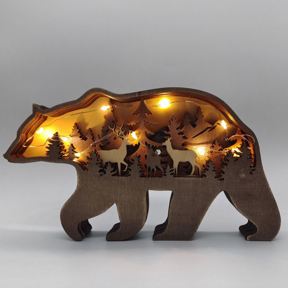 3D Wooden Bear Light Wooden Carved Cute Animal Desktop Ornaments - soufeelus