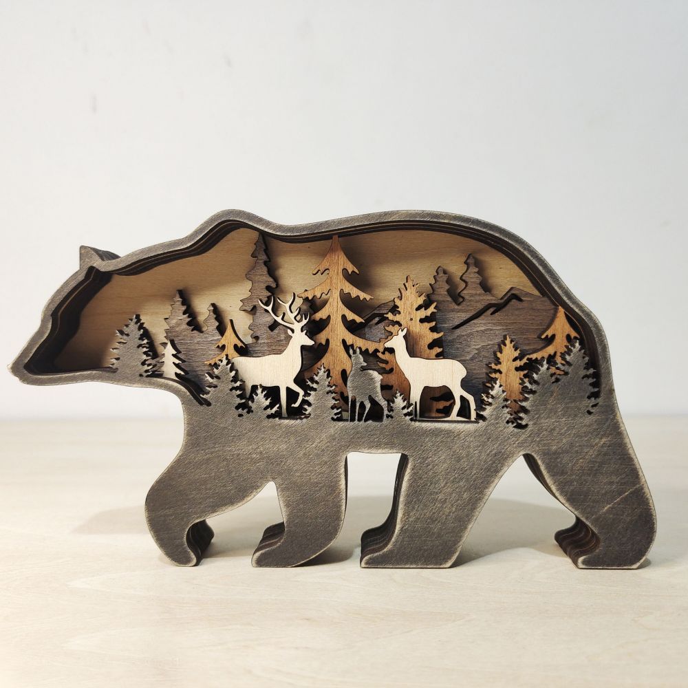 3D Wooden Bear Light Wooden Carved Cute Animal Desktop Ornaments - soufeelus