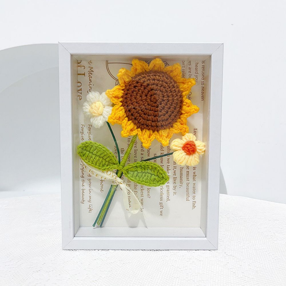 Crochet Bouquets Photo Frame Handmade Knitted Flower Shadowbox Frame Desktop Decoration - soufeelus
